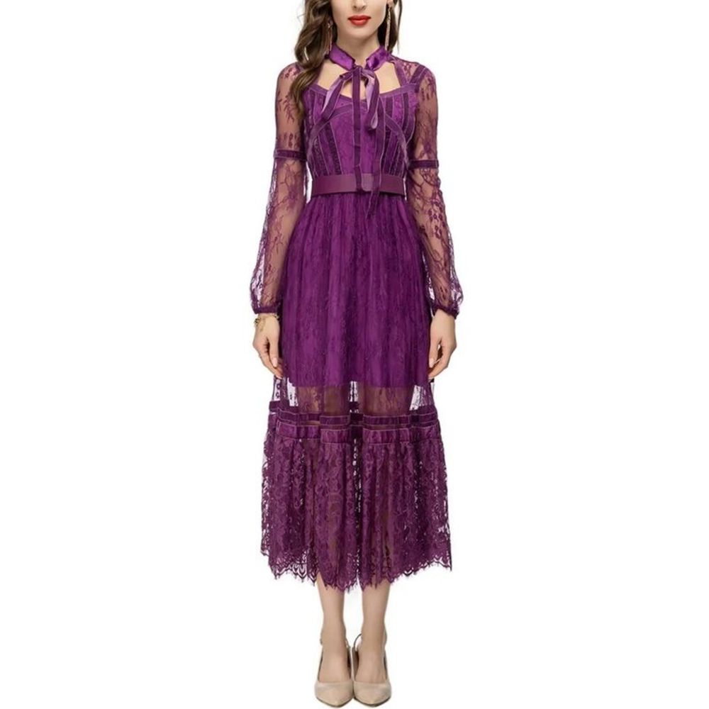 BURRYCO Deep Purple Lace Midi Dress